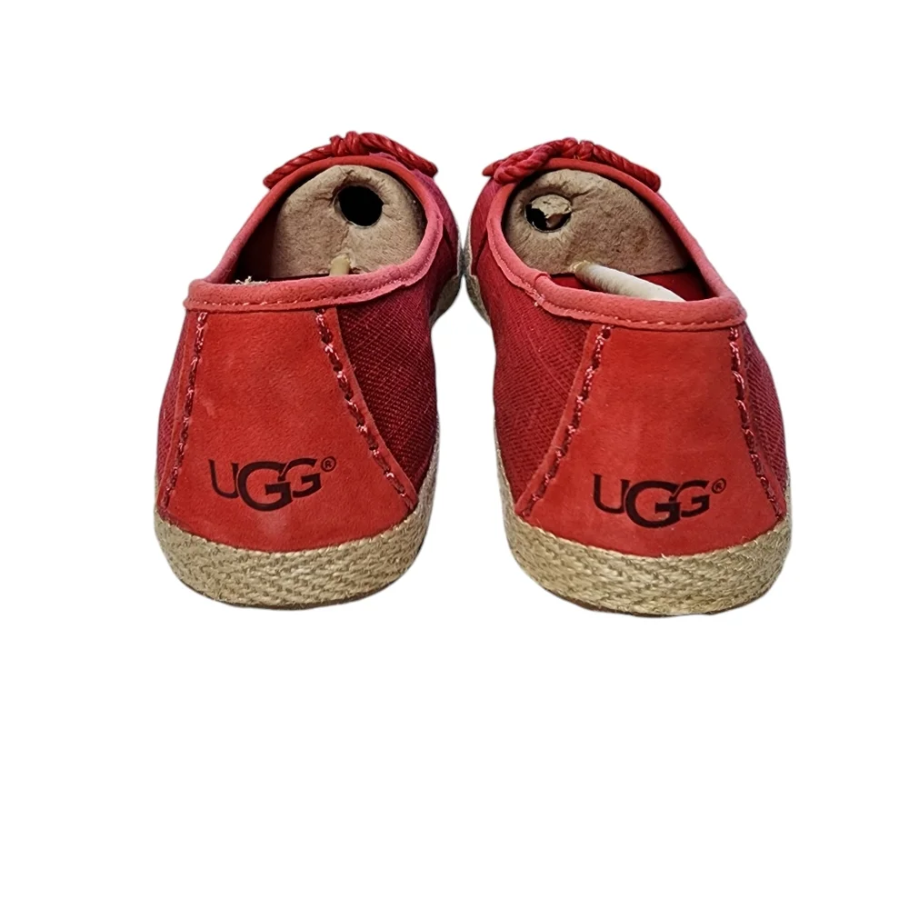 Ugg Syleste espadrille flats slip-on red canvas shearling inside sz 8.5